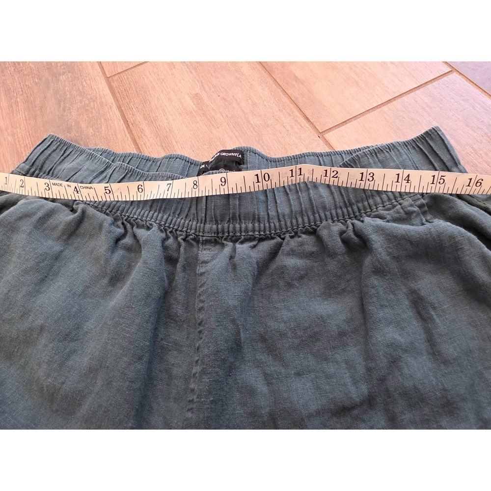 Tahari Women Teal Blue 100% Linen Wide Leg Cropped Pants Elastic Waist Large - Picture 10 of 15